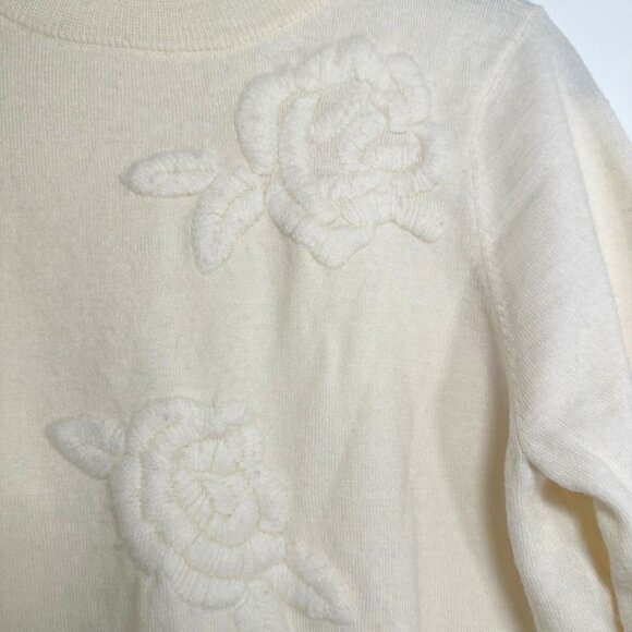 Sundance Women’s Sweater Bridgette Wool Blend Embroidered Floral Cream Large - Picture 4 of 6
